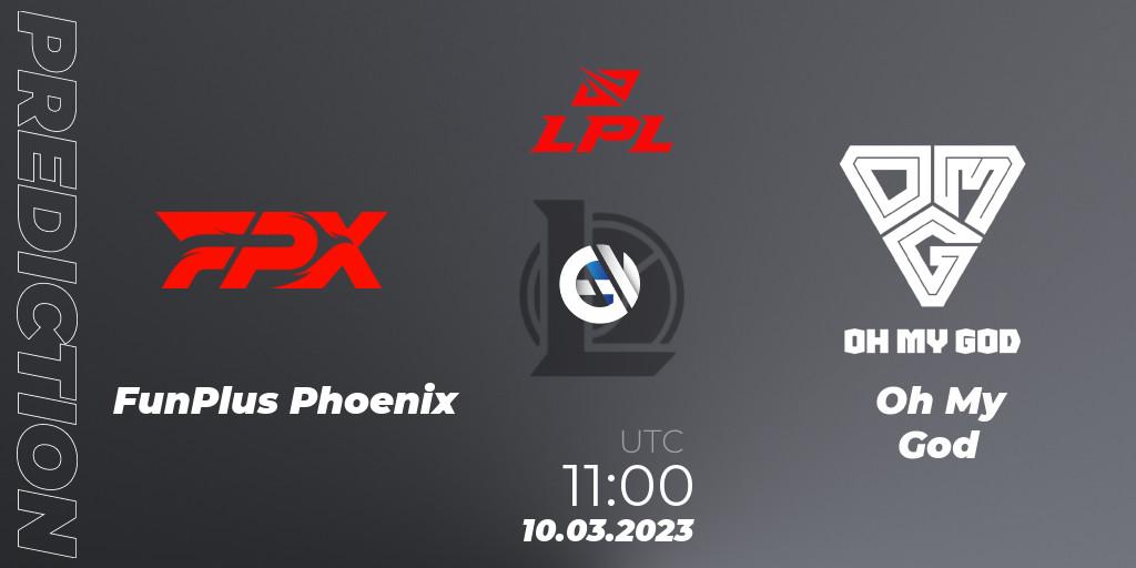 FunPlus Phoenix contre Oh My God : prédiction de match. 10.03.2023 at 11:00. LoL, LPL Spring 2023 - Group Stage