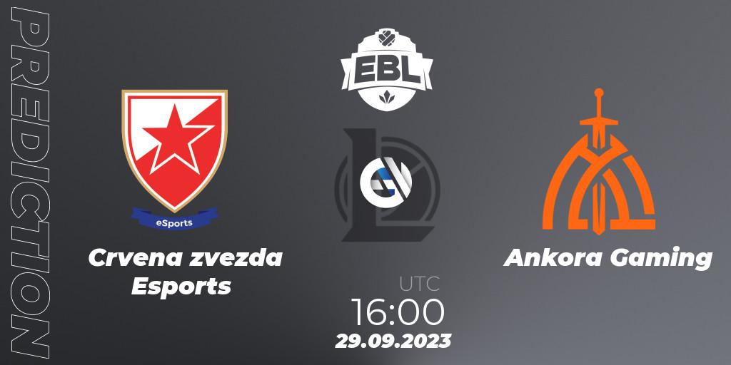 Crvena zvezda Esports contre Ankora Gaming : prédiction de match. 29.09.2023 at 16:00. LoL, Esports Balkan League Pro-Am 2023