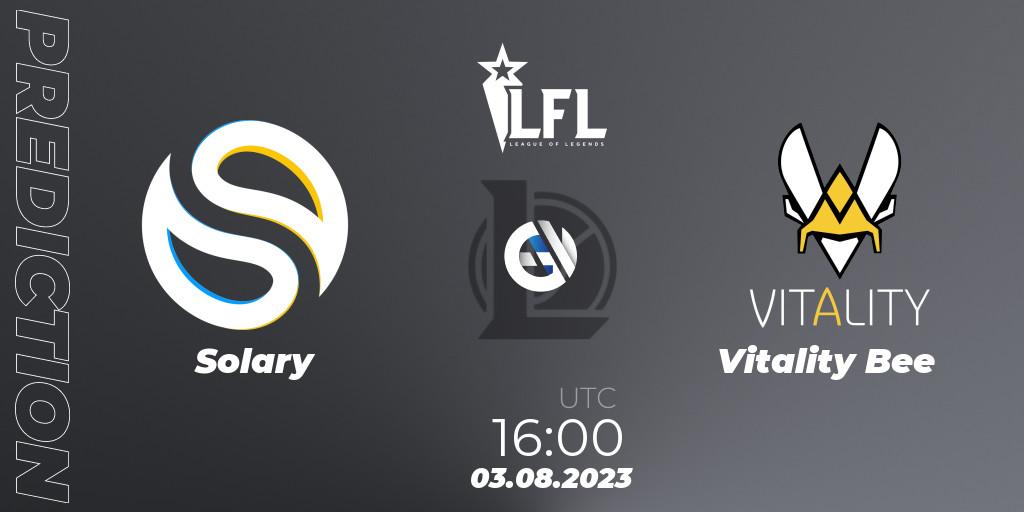 Solary contre Vitality Bee : prédiction de match. 03.08.2023 at 16:00. LoL, LFL Summer 2023 - Playoffs