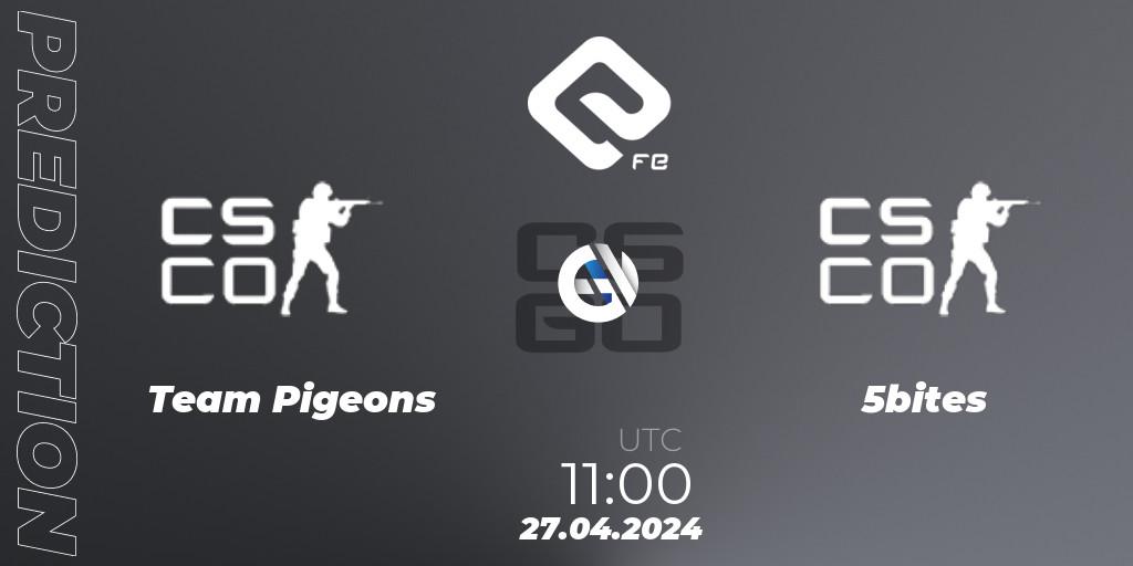 Team Pigeons contre 5bites : prédiction de match. 27.04.2024 at 11:00. Counter-Strike (CS2), ELITE FE #1
