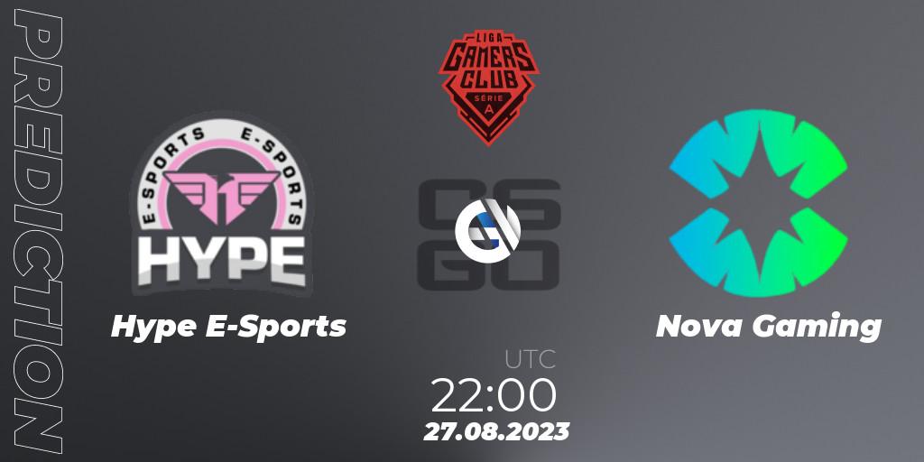 Hype E-Sports contre Nova Gaming : prédiction de match. 27.08.2023 at 22:00. Counter-Strike (CS2), Gamers Club Liga Série A: August 2023