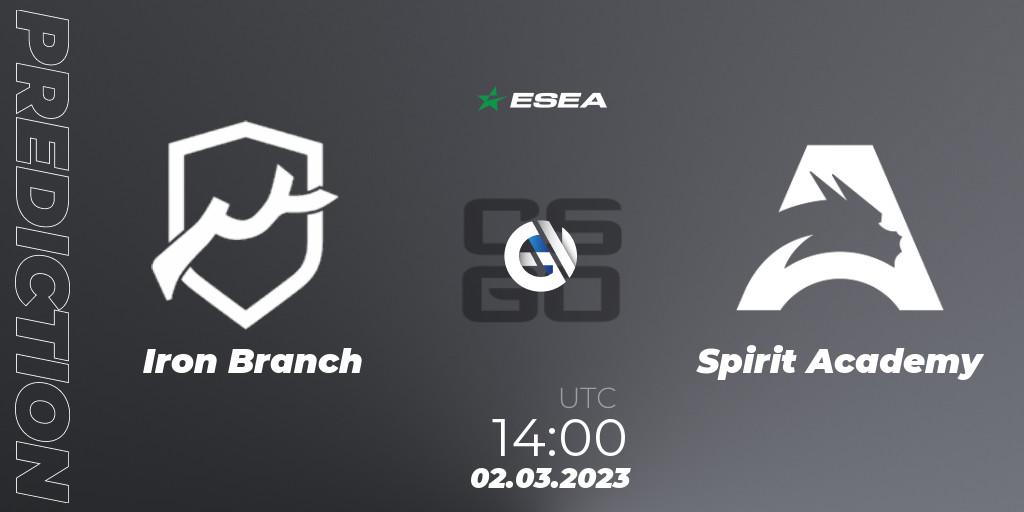 Iron Branch contre Spirit Academy : prédiction de match. 02.03.2023 at 14:00. Counter-Strike (CS2), ESEA Season 44: Advanced Division - Europe