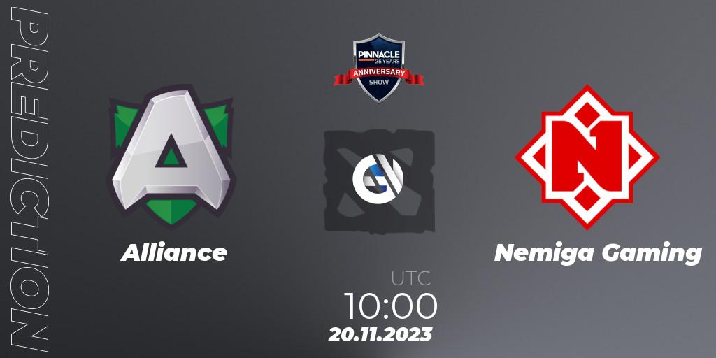 Alliance contre Nemiga Gaming : prédiction de match. 20.11.23. Dota 2, Pinnacle - 25 Year Anniversary Show