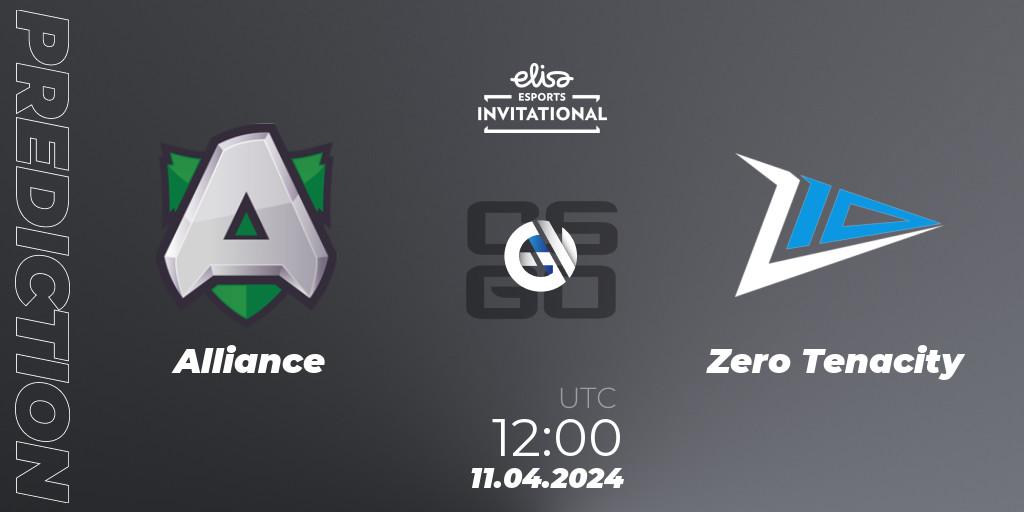 Alliance contre Zero Tenacity : prédiction de match. 11.04.2024 at 12:35. Counter-Strike (CS2), Elisa Invitational Spring 2024