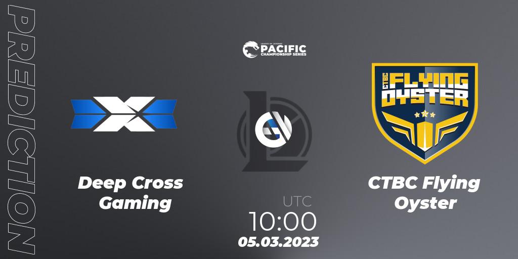 Deep Cross Gaming contre CTBC Flying Oyster : prédiction de match. 05.03.2023 at 10:05. LoL, PCS Spring 2023 - Group Stage