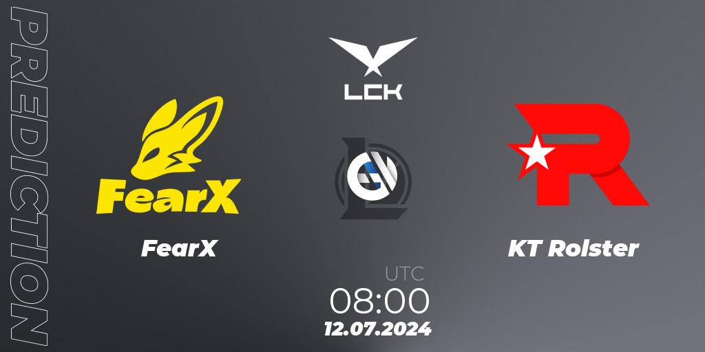 FearX contre KT Rolster : prédiction de match. 12.07.2024 at 08:00. LoL, LCK Summer 2024 Group Stage