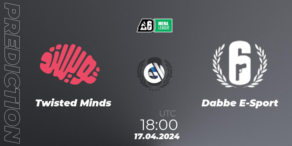 Twisted Minds contre Dabbe E-Sport : prédiction de match. 17.04.2024 at 18:00. Rainbow Six, MENA League 2024 - Stage 1