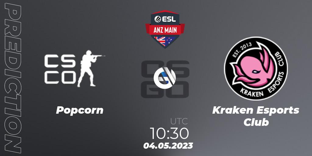 Popcorn contre Kraken Esports Club : prédiction de match. 04.05.2023 at 10:30. Counter-Strike (CS2), ESL ANZ Main Season 16