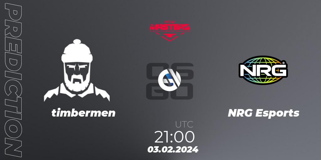 timbermen contre NRG Esports : prédiction de match. 03.02.24. CS2 (CS:GO), ACE North American Masters Spring 2024 - A BLAST Premier Qualifier