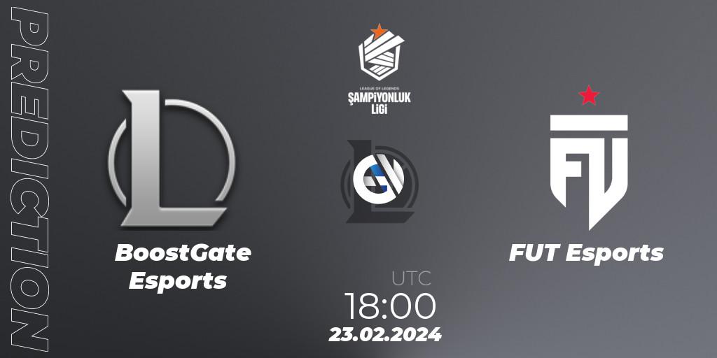 BoostGate Esports contre FUT Esports : prédiction de match. 23.02.2024 at 18:00. LoL, TCL Winter 2024