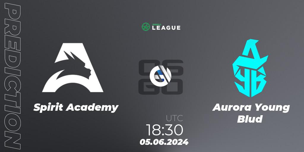 Spirit Academy contre Aurora Young Blud : prédiction de match. 04.06.2024 at 14:00. Counter-Strike (CS2), ESEA Season 49: Advanced Division - Europe