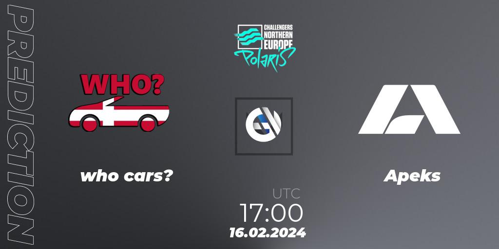 who cars? contre Apeks : prédiction de match. 16.02.24. VALORANT, VALORANT Challengers 2024 Northern Europe: Polaris Split 1