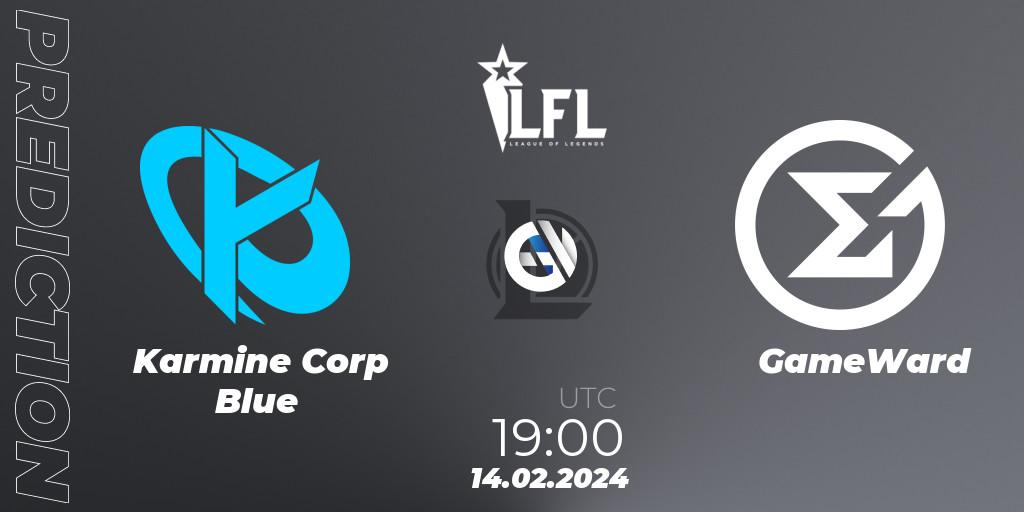 Karmine Corp Blue contre GameWard : prédiction de match. 14.02.2024 at 19:00. LoL, LFL Spring 2024