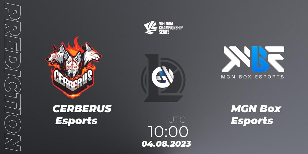 CERBERUS Esports contre MGN Box Esports : prédiction de match. 04.08.2023 at 11:15. LoL, VCS Dusk 2023