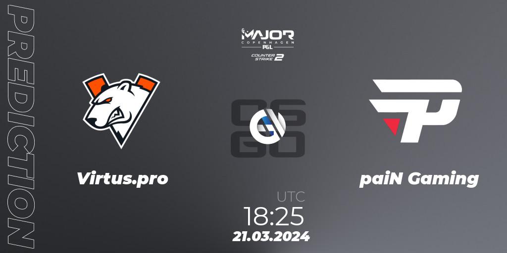 Virtus.pro contre paiN Gaming : prédiction de match. 21.03.2024 at 18:25. Counter-Strike (CS2), PGL CS2 Major Copenhagen 2024