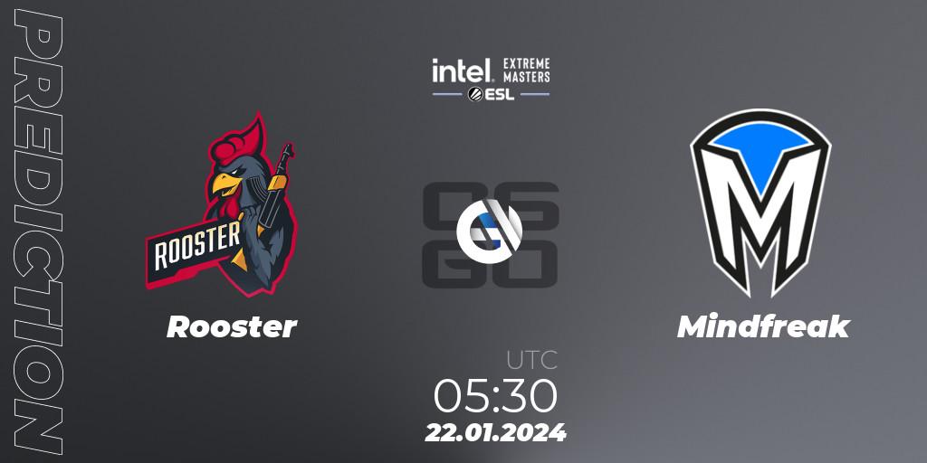 Rooster contre Mindfreak : prédiction de match. 22.01.2024 at 05:30. Counter-Strike (CS2), Intel Extreme Masters China 2024: Oceanic Closed Qualifier