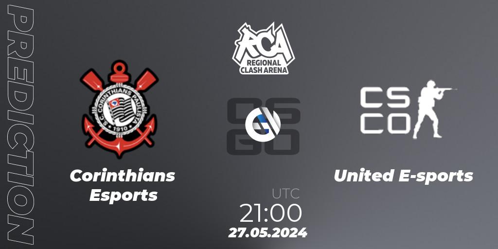 Corinthians Esports contre United E-sports : prédiction de match. 27.05.2024 at 21:00. Counter-Strike (CS2), Regional Clash Arena South America: Closed Qualifier