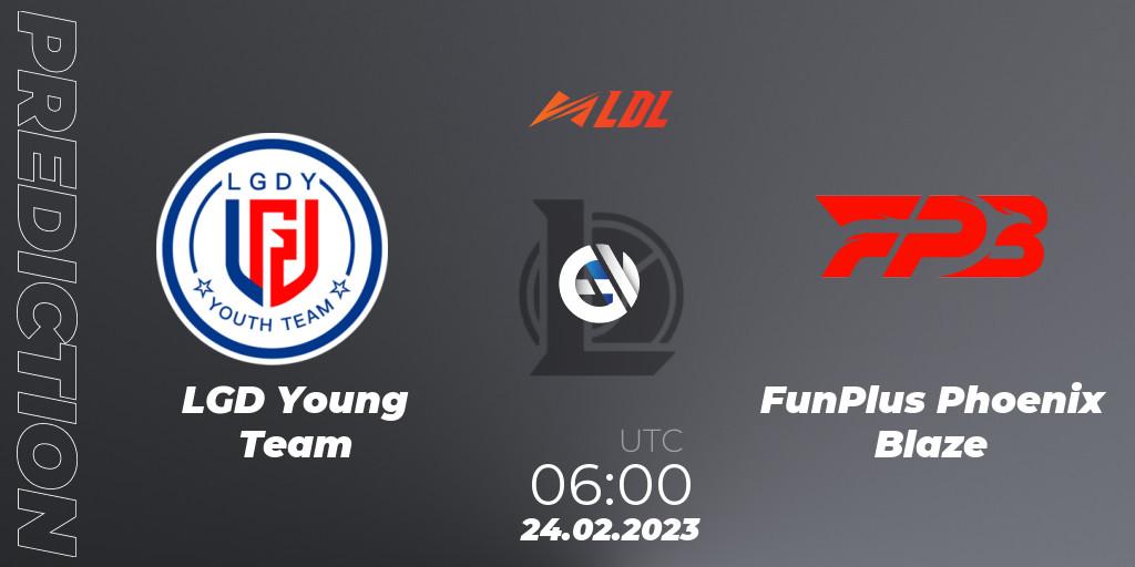 LGD Young Team contre FunPlus Phoenix Blaze : prédiction de match. 24.02.2023 at 06:00. LoL, LDL 2023 - Regular Season