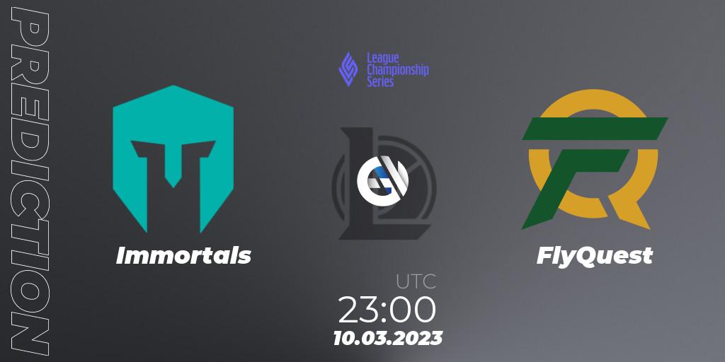 Immortals contre FlyQuest : prédiction de match. 10.03.2023 at 23:00. LoL, LCS Spring 2023 - Group Stage