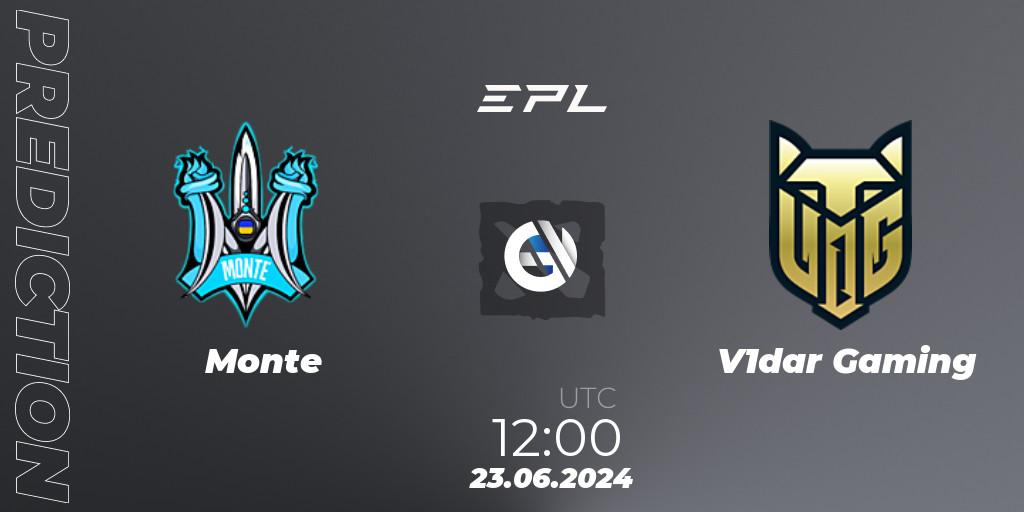 Monte contre V1dar Gaming : prédiction de match. 23.06.2024 at 12:00. Dota 2, European Pro League Season 19: Division 2