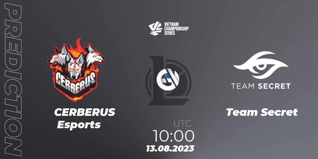 CERBERUS Esports contre Team Secret : prédiction de match. 13.08.2023 at 10:00. LoL, VCS Dusk 2023