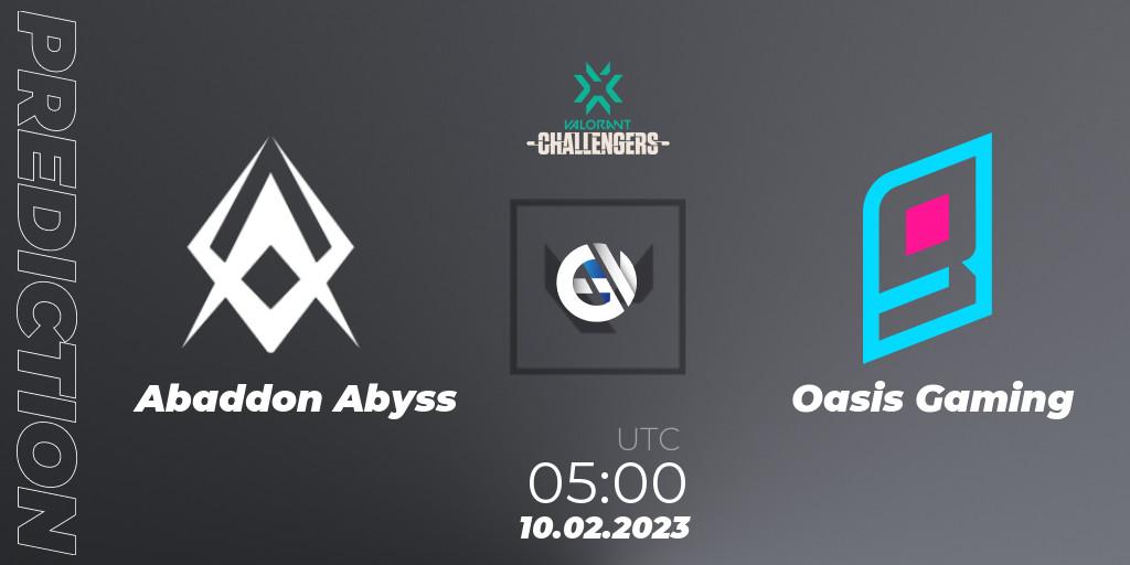 Abaddon Abyss contre Oasis Gaming : prédiction de match. 10.02.23. VALORANT, VALORANT Challengers 2023: Philippines Split 1