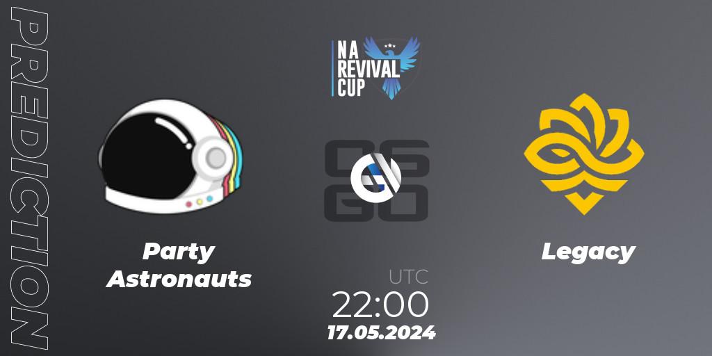 Party Astronauts contre Legacy : prédiction de match. 17.05.2024 at 22:00. Counter-Strike (CS2), NA Revival Cup