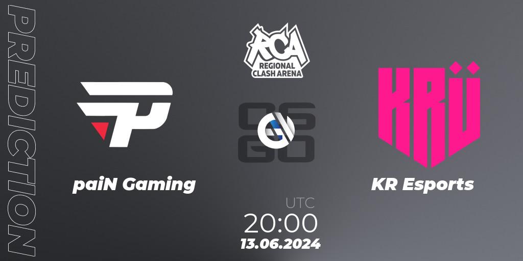 paiN Gaming contre KRÜ Esports : prédiction de match. 13.06.2024 at 20:00. Counter-Strike (CS2), Regional Clash Arena South America