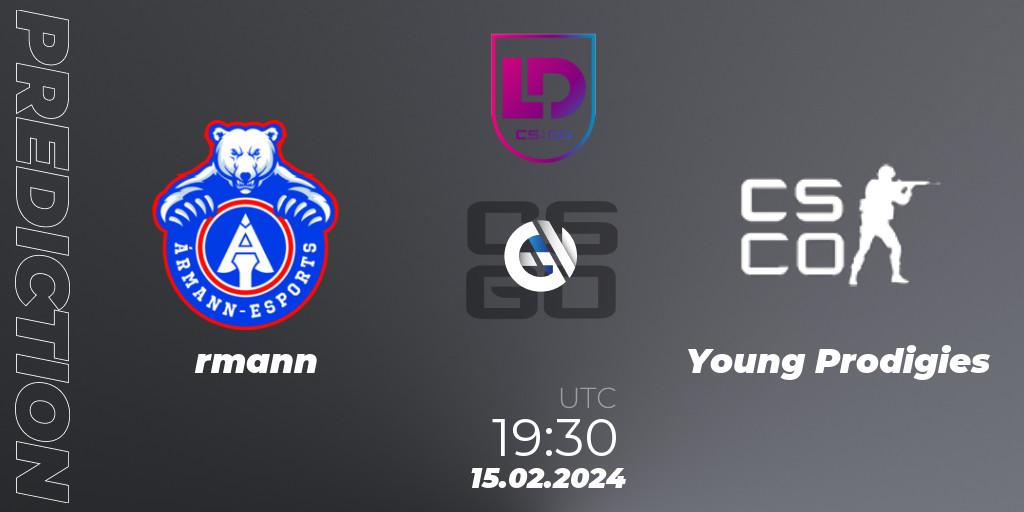 Ármann contre Young Prodigies : prédiction de match. 15.02.24. CS2 (CS:GO), Icelandic Esports League Season 8: Regular Season