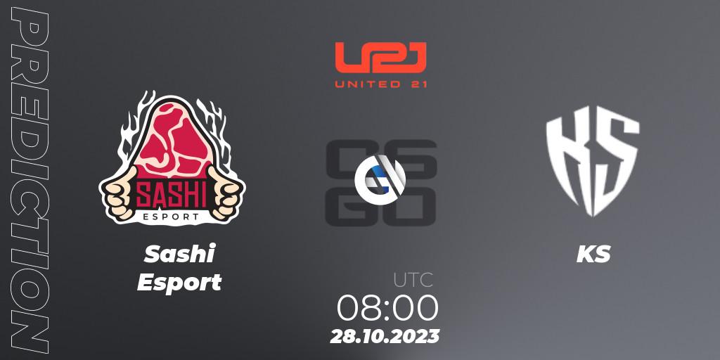  Sashi Esport contre KS : prédiction de match. 28.10.2023 at 08:00. Counter-Strike (CS2), United21 Season 7