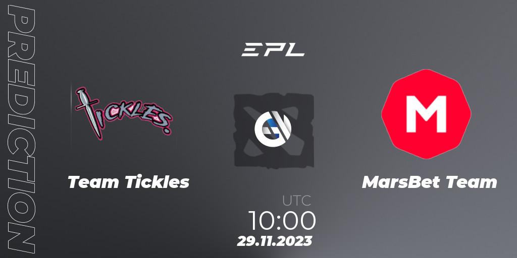 Team Tickles contre MarsBet Team : prédiction de match. 29.11.2023 at 10:00. Dota 2, European Pro League Season 14