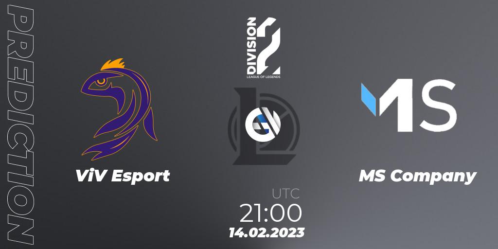 ViV Esport contre MS Company : prédiction de match. 14.02.2023 at 21:00. LoL, LFL Division 2 Spring 2023 - Group Stage