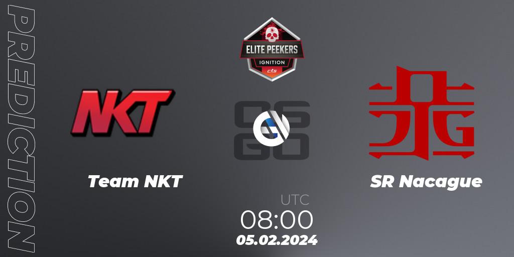 Team NKT contre SR Nacague : prédiction de match. 05.02.2024 at 08:00. Counter-Strike (CS2), Elite Peekers Ignition