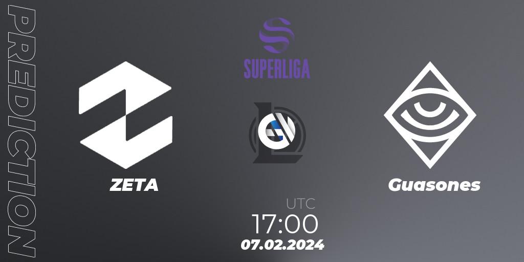 ZETA contre Guasones : prédiction de match. 07.02.2024 at 17:00. LoL, Superliga Spring 2024 - Group Stage