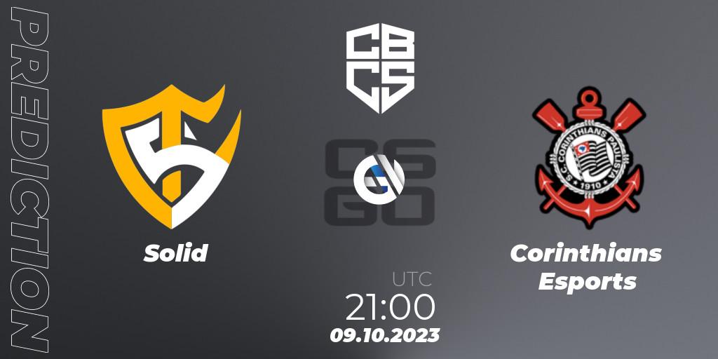 Solid contre Corinthians Esports : prédiction de match. 09.10.2023 at 21:00. Counter-Strike (CS2), CBCS 2023 Season 3: Open Qualifier #2