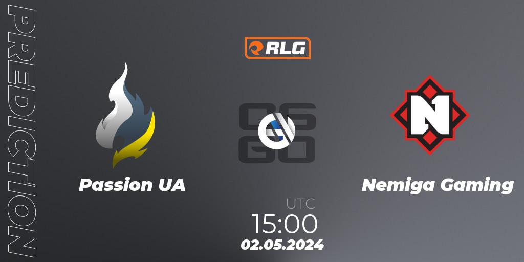 Passion UA contre Nemiga Gaming : prédiction de match. 02.05.2024 at 15:00. Counter-Strike (CS2), RES European Series #3