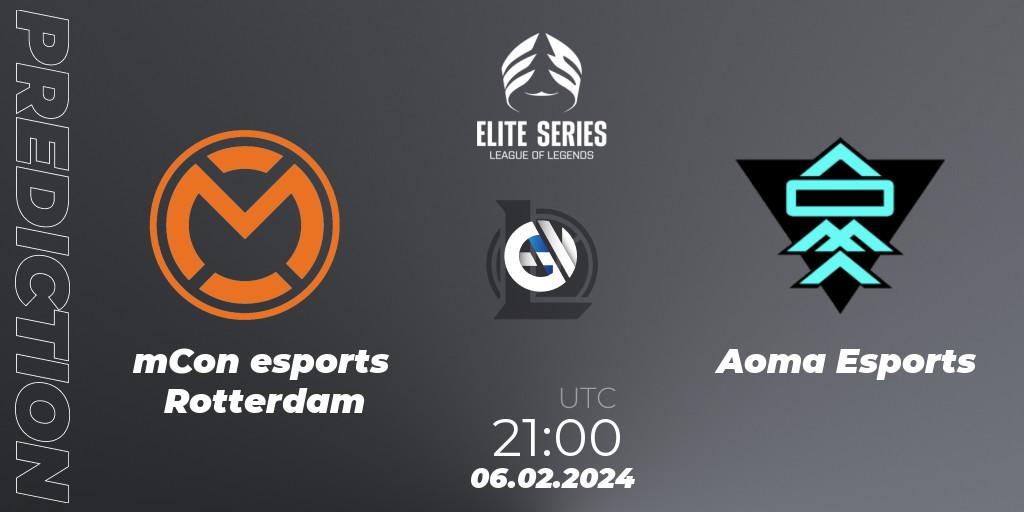 mCon esports Rotterdam contre Aoma Esports : prédiction de match. 06.02.2024 at 21:00. LoL, Elite Series Spring 2024