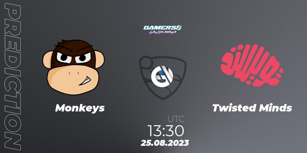 Monkeys contre Twisted Minds : prédiction de match. 25.08.2023 at 13:30. Rocket League, Gamers8 2023