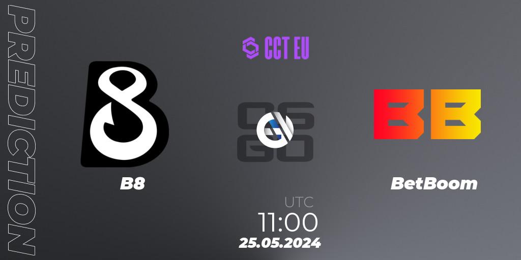 B8 contre BetBoom : prédiction de match. 25.05.2024 at 14:55. Counter-Strike (CS2), CCT Season 2 European Series #3
