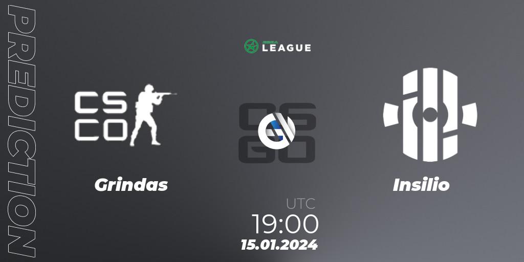 Grindas contre Insilio : prédiction de match. 05.02.2024 at 17:00. Counter-Strike (CS2), ESEA Season 48: Advanced Division - Europe