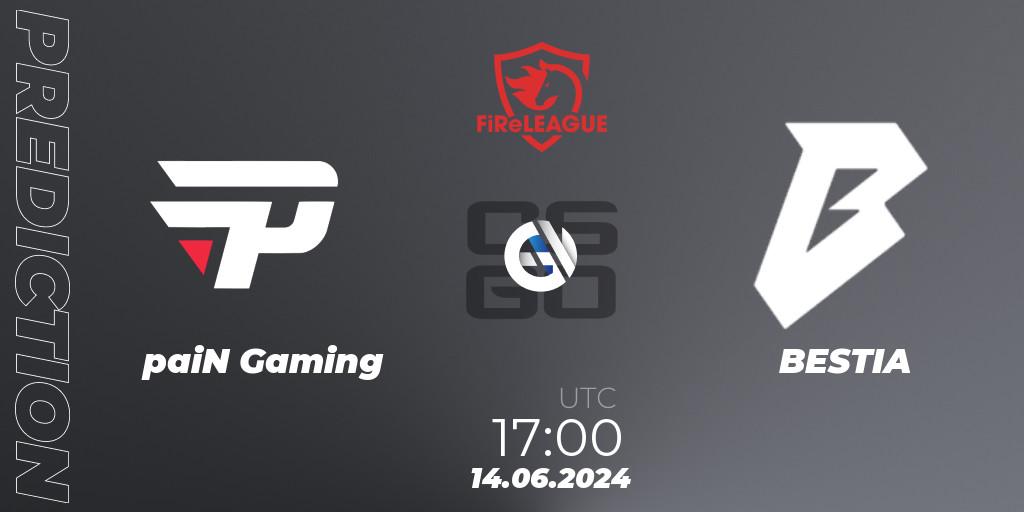paiN Gaming contre BESTIA : prédiction de match. 14.06.2024 at 17:00. Counter-Strike (CS2), FiReLEAGUE 2023 Global Finals