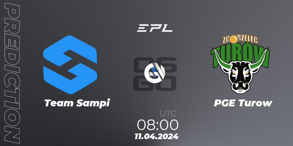 Team Sampi contre PGE Turow : prédiction de match. 11.04.2024 at 08:00. Counter-Strike (CS2), European Pro League Season 15