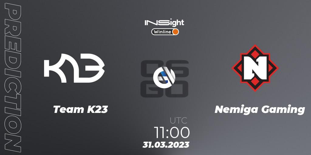 Team K23 contre Nemiga Gaming : prédiction de match. 31.03.23. CS2 (CS:GO), Winline Insight Season 3