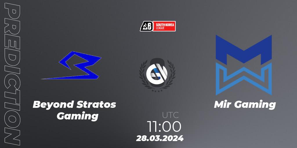 Beyond Stratos Gaming contre Mir Gaming : prédiction de match. 28.03.2024 at 11:00. Rainbow Six, South Korea League 2024 - Stage 1