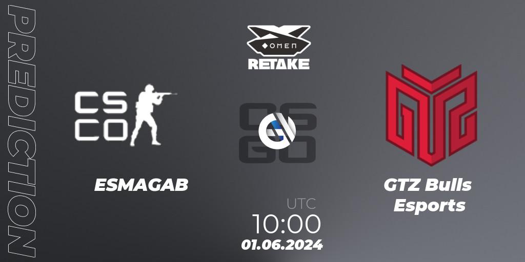 ESMAGAB contre GTZ Bulls Esports : prédiction de match. 01.06.2024 at 10:00. Counter-Strike (CS2), Circuito Retake Season 8: Take #3