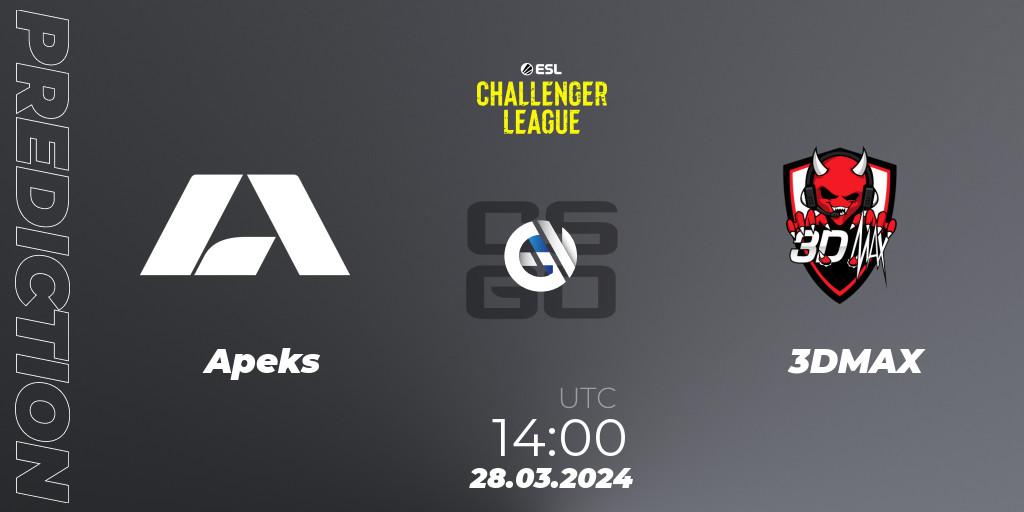 Apeks contre 3DMAX : prédiction de match. 28.03.24. CS2 (CS:GO), ESL Challenger League Season 47: Europe