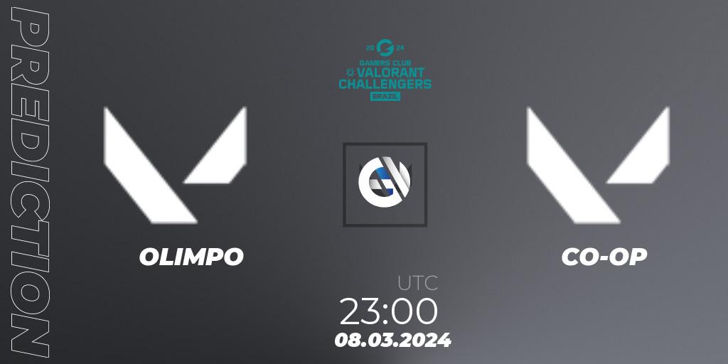 OLIMPO contre CO-OP : prédiction de match. 08.03.2024 at 23:10. VALORANT, VALORANT Challengers Brazil 2024: Split 1