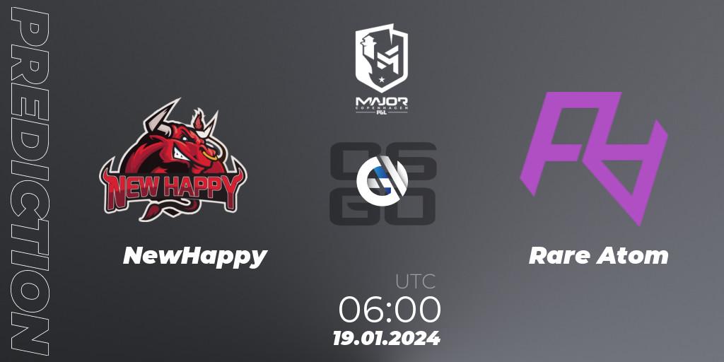 NewHappy contre Rare Atom : prédiction de match. 19.01.2024 at 06:00. Counter-Strike (CS2), PGL CS2 Major Copenhagen 2024 China RMR Closed Qualifier