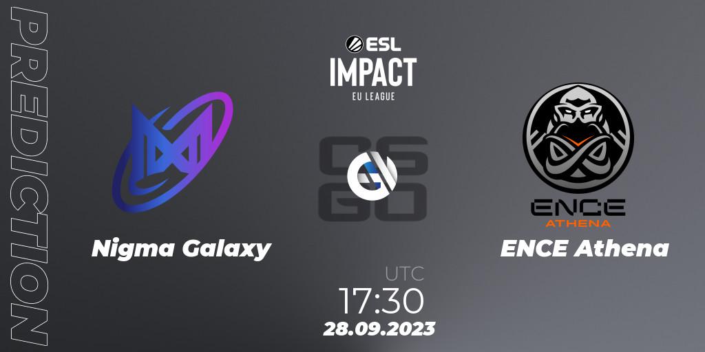 Nigma Galaxy contre ENCE Athena : prédiction de match. 28.09.2023 at 17:30. Counter-Strike (CS2), ESL Impact League Season 4: European Division