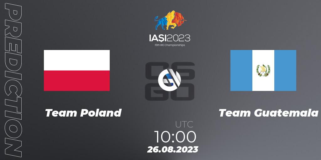 Team Poland contre Team Guatemala : prédiction de match. 26.08.2023 at 15:30. Counter-Strike (CS2), IESF World Esports Championship 2023